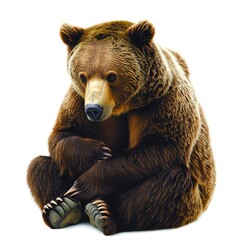 Obraz premium A seated brown bear, showcasing its distinctive fur and posture, creating a warm and inviting animal portrait.
