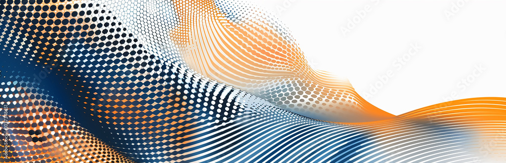 Poster abstract halftone background with dots and waves.