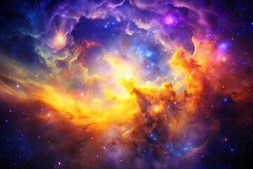 Naklejka premium Purple gas nebulae in space and sparkling stars