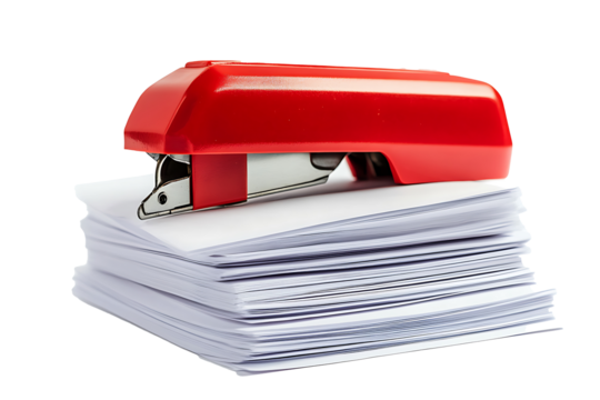 red stapler isolated on a white transparent background