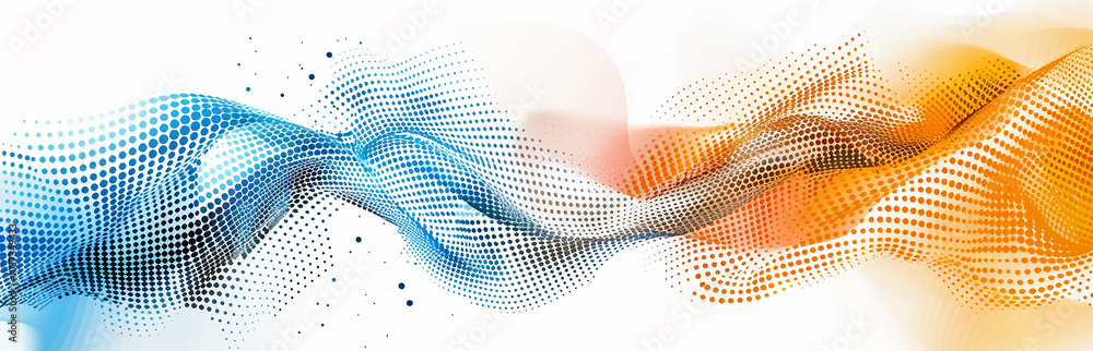 Poster abstract halftone background with dots and waves.