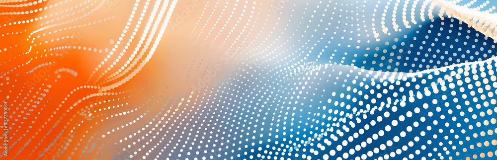 Poster abstract halftone background with dots and waves.