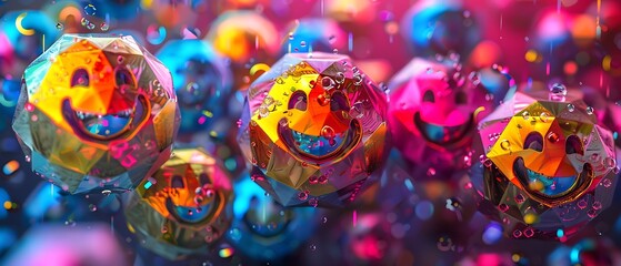 Fototapeta premium Vibrant smiley faces encased in colorful bubbles a playful exploration of joy and cheerfulness in abstract design