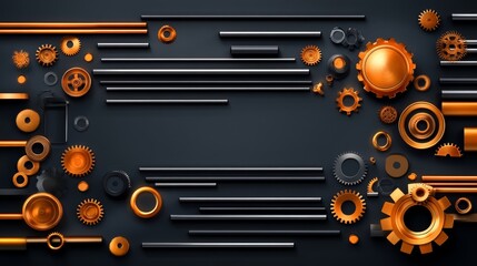 Engranajes y componentes metálicos en un diseño abstracto con colores dorados y cobrizos.

