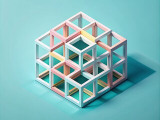 Panoramic 3D Isometric Nested Cubes Visualization for Modern Design and Technology Concepts
