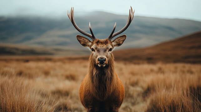 Ciervo de grandes astas en un paisaje natural, retrato de vida salvaje y serenidad en su h&aacute;bitat