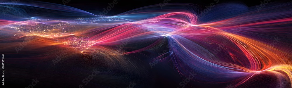 Fototapete a vibrant abstract design featuring flowing colors and light trails against a dark background, creat