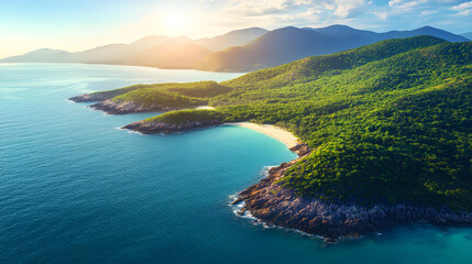 A Stunning Aerial Perspective of the Dramatic Coastline of Vietnam, Where Emerald Waters Embrace Sandy Beaches