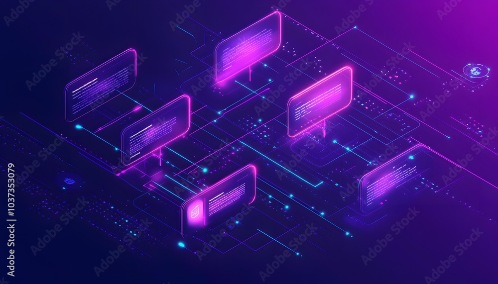 Aufkleber a vibrant digital landscape featuring glowing screens interconnected by intricate circuitry, evoking