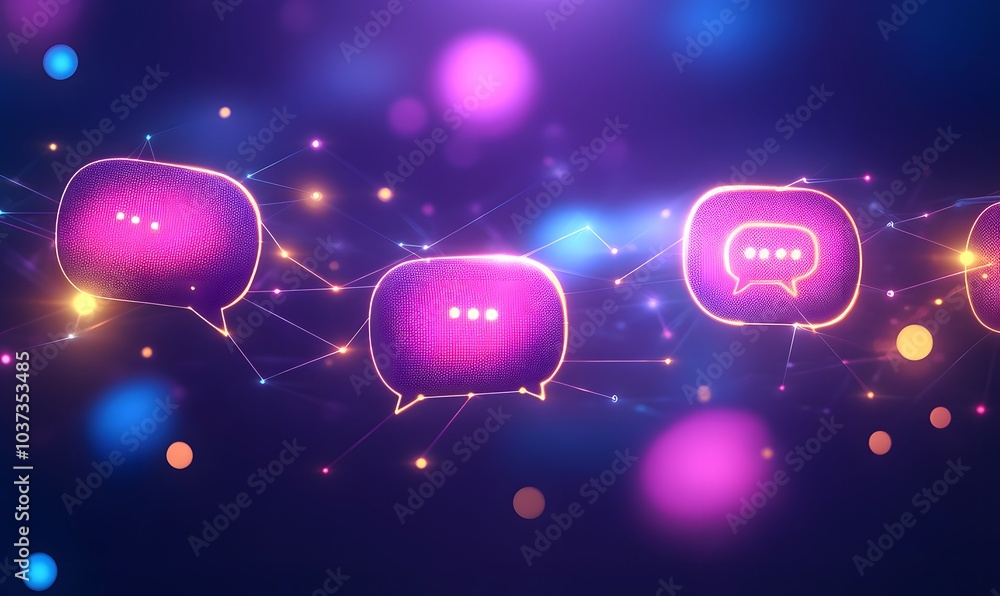 Aufkleber a vibrant digital illustration featuring glowing chat bubbles interconnected by sparkling lines, rep