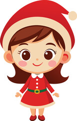 Adorable Christmas Girl: A cheerful illustration of a cute girl in a Santa Claus dress, perfect for Christmas cards, websites, and children's books.  