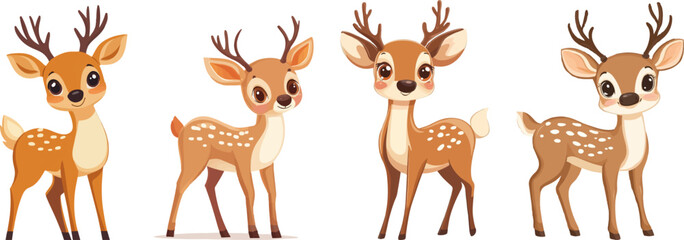 Naklejka premium Set of a cute deers, vector illustration 