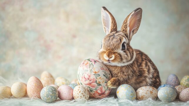 Picture with easter bunny. Playful Bunny with Colorful Easter Egg Decor