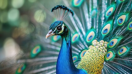 Obraz premium Peacock with Vibrant Feathers Displaying Stunning Colors in Nature