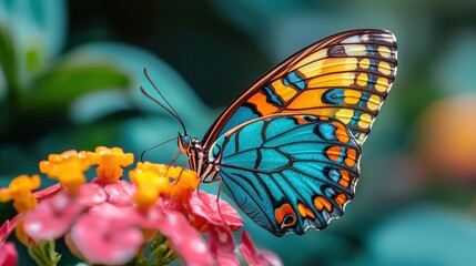 Fototapeta premium Colorful Butterfly on Flower Macro Photography Nature Insect Wings Garden Wildlife