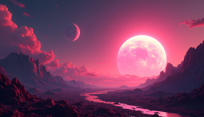 Vibrant cosmic scene with colorful planets, clouds, and stars
