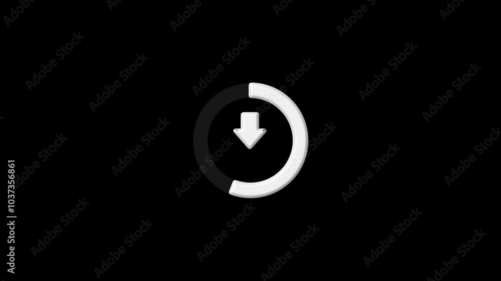 Poster animated download icon with circle on black background. updated and loaded animation.files download 