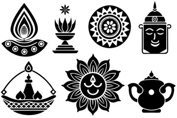 Diwali festival vector set with Hindu religious symbols and art