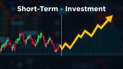 "Create an image showing the contrast between short-term and long-term investments with overlapping stock charts, one fluctuating wildly and the other steadily rising