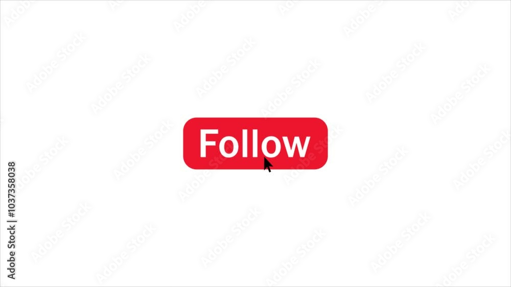 Fototapete click on follow button pressed with arrow cursor, 4k alpha channel animation on white background.
