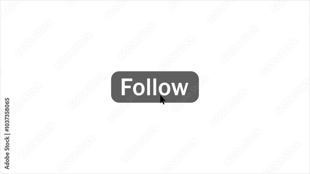 Fototapete click on follow button pressed with arrow cursor, 4k alpha channel animation on white background.