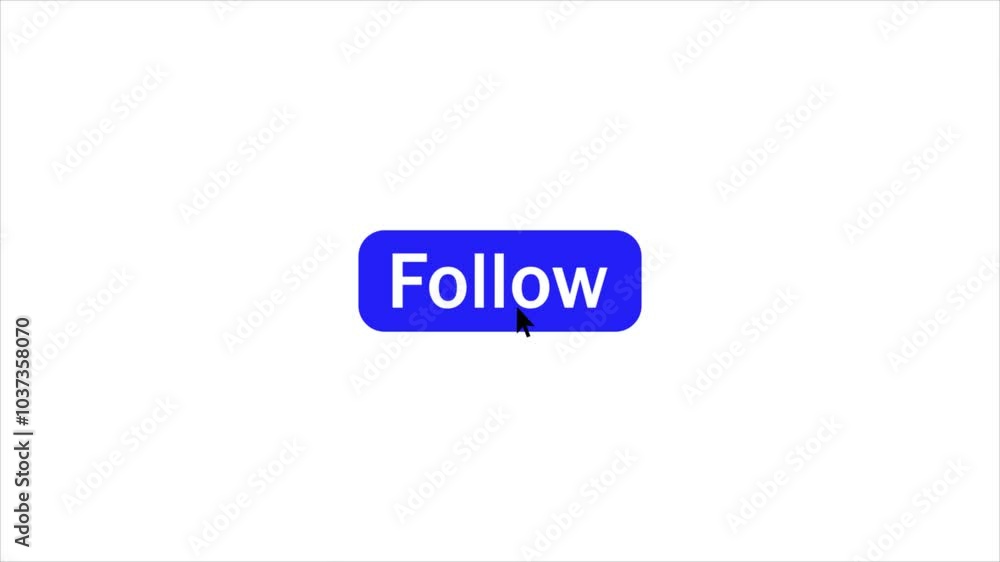 Fototapete click on follow button pressed with arrow cursor, 4k alpha channel animation on white background.