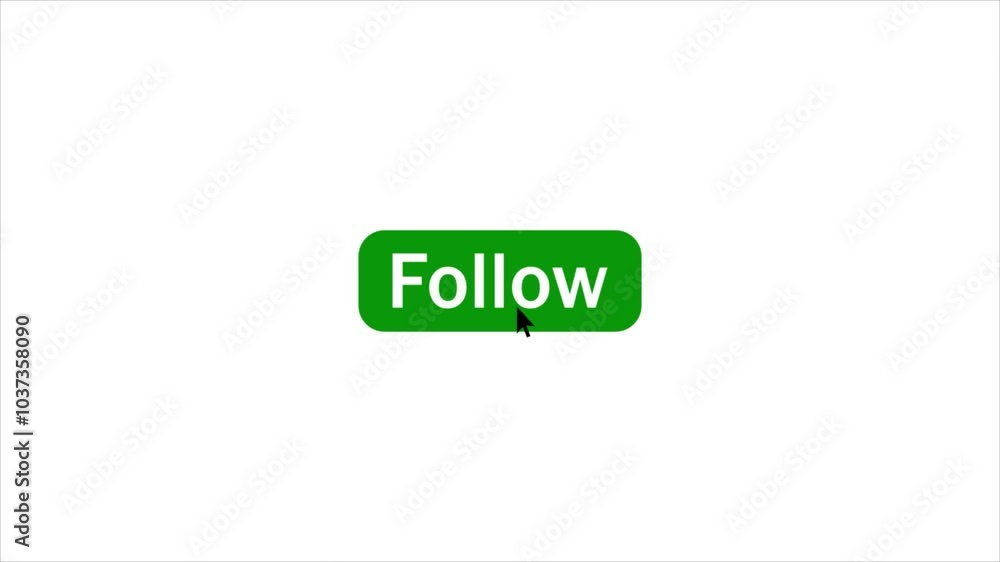 Fototapete click on follow button pressed with arrow cursor, 4k alpha channel animation on white background.