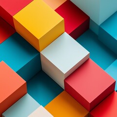 An abstract composition of colorful stacked blocks creates an intriguing geometric visual centerpiece.