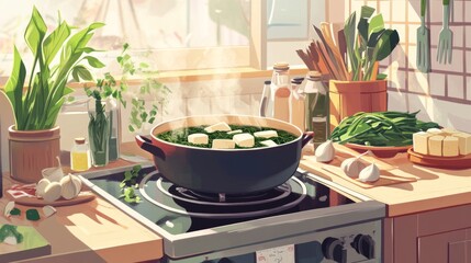 Fresh Cooking Scene in a Bright Kitchen