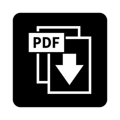 biała ikona pobierania plików PDF na czarnym tle