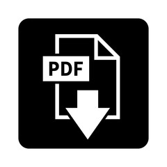 biała ikona pobierania plików PDF na czarnym tle