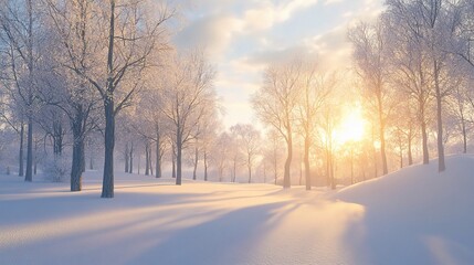 Serene Winter Landscape at Sunrise