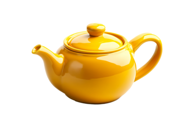 yellow teapot isolated on white transparent background