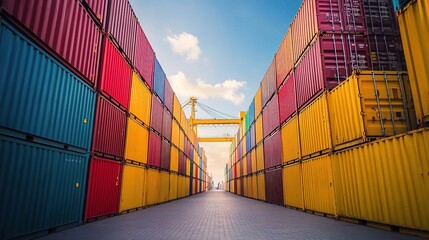 Fototapeta premium Colorful Shipping Containers in a Freight Yard