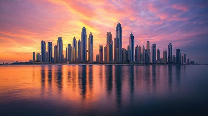 Fototapeta premium Stunning Cityscape at Sunset With Reflected Skyscrapers