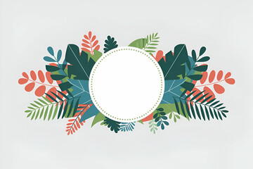 A decorative floral banner with vibrant leaves and a blank center, perfect for invitations or announcements.