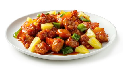 Chinese food, sweet and sour chicken with pineapple cubes 
