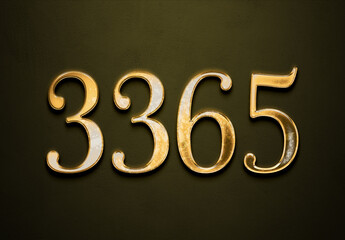 Old gold effect of 3365 number with 3D glossy style Mockup.