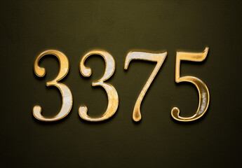 Old gold effect of 3375 number with 3D glossy style Mockup.