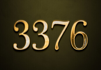 Old gold effect of 3376 number with 3D glossy style Mockup.