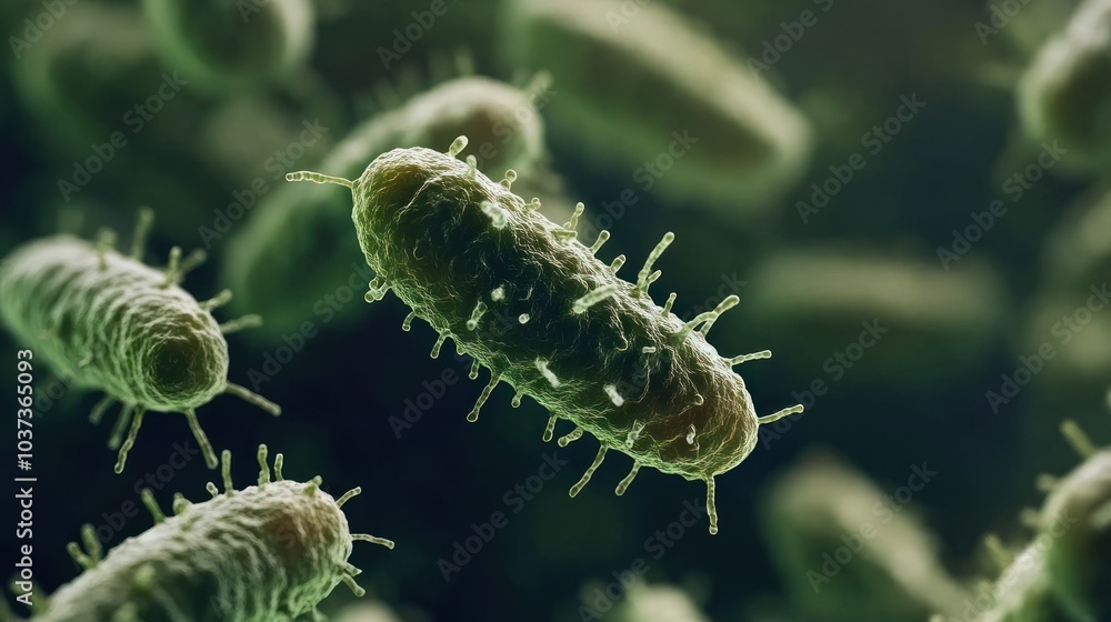 Poster a close-up view of bacteria showcasing their structure and features.