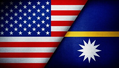 Obraz premium 古いビンテージのアメリカの国旗とナウルの国旗(Old grunge vintage japan flag and Nauru flag) 