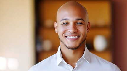 Obraz premium Smiling Man with Bald Head in Bright Environment