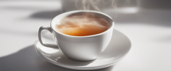 Concept of hot drink with tea on white background