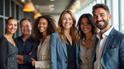 Diverse Group of Professional Business Team in Bright Office Environment - Leadership, Teamwork, and Collaboration