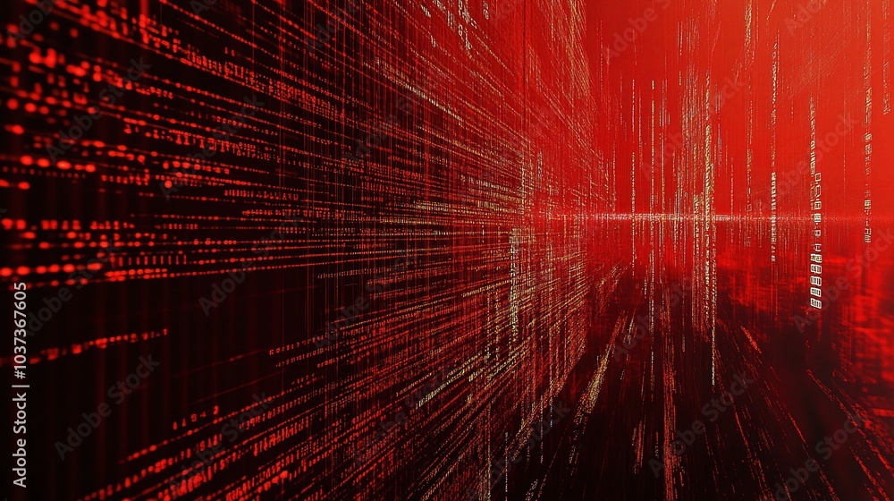Poster abstract data streams in red color design