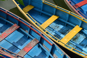 brightness  contrast colour of  traditional  boats in the phewa lake nepal