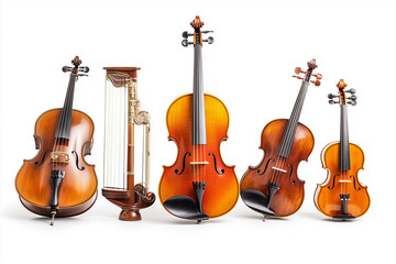 Fototapeta premium Various musical retro style instruments isolated on the white background. Top view.