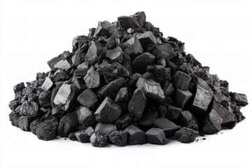 Heap of charcoal isolated on the white background.