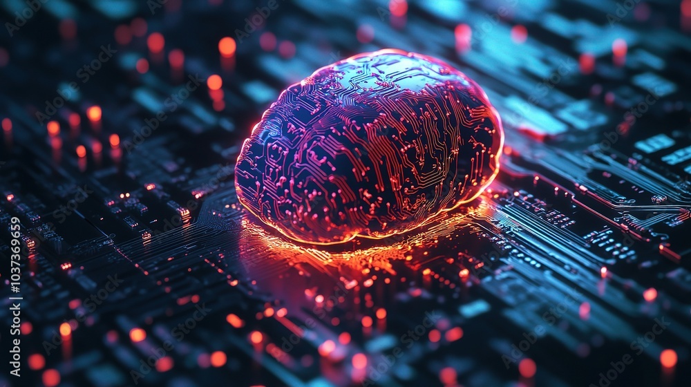 Poster abstract brain with circuit board design